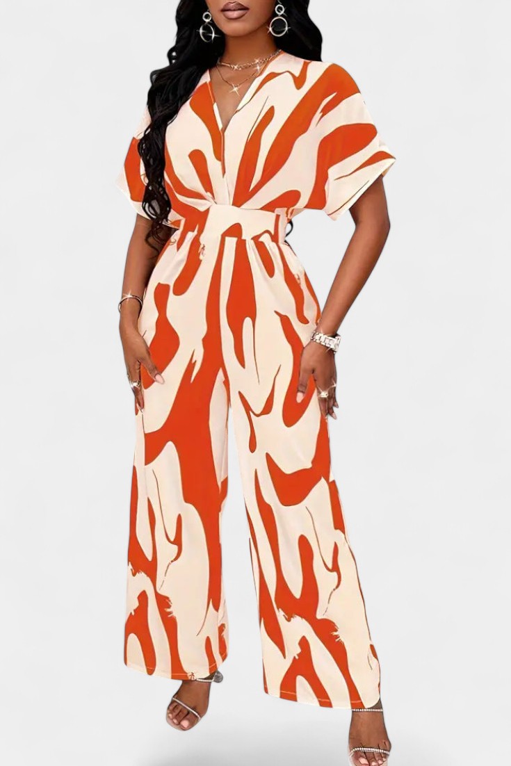 Zahara V-Neck Abstract Wide-Leg Jumpsuit