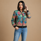 Casual Floral Print Bomber Jacket