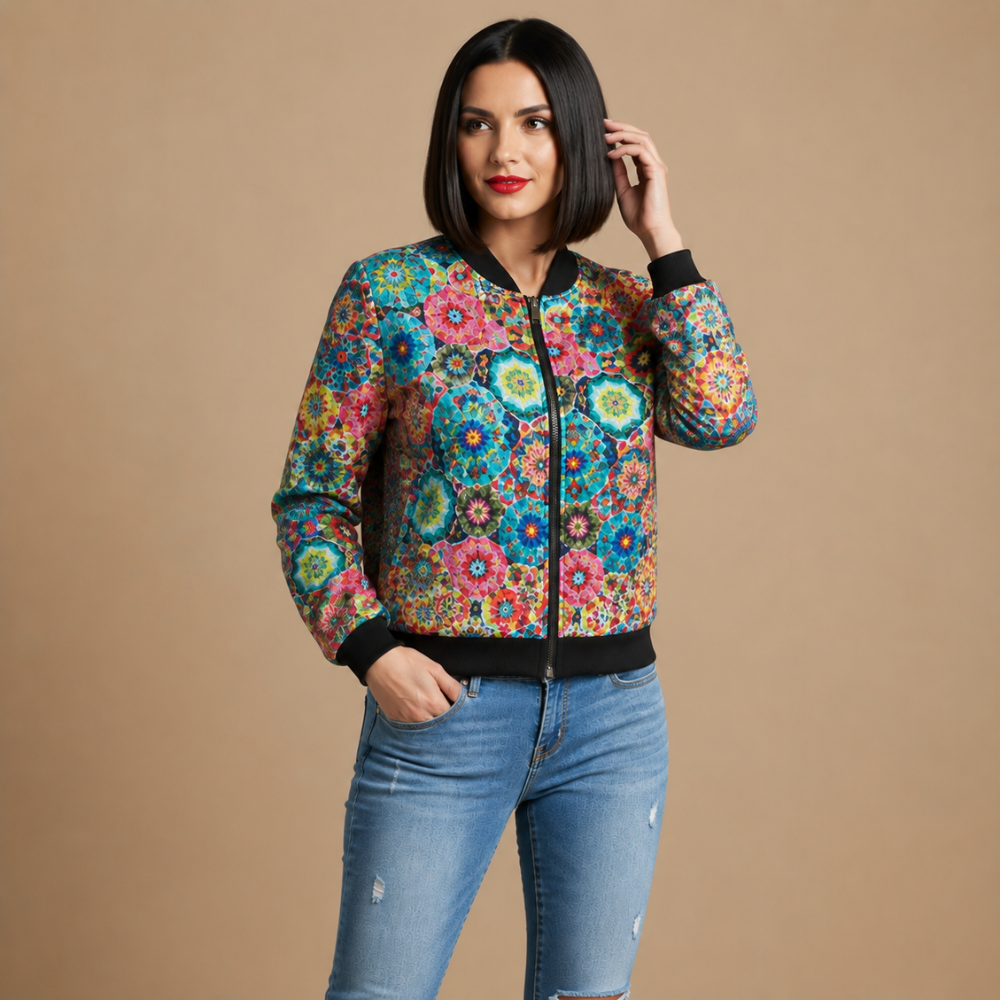 Casual Floral Print Bomber Jacket
