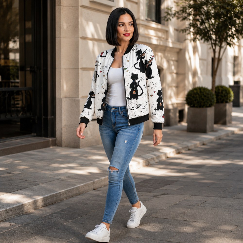 Casual Floral Print Bomber Jacket