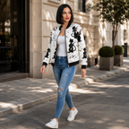 Casual Floral Print Bomber Jacket