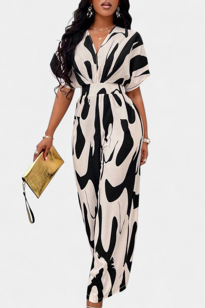 Zahara V-Neck Abstract Wide-Leg Jumpsuit