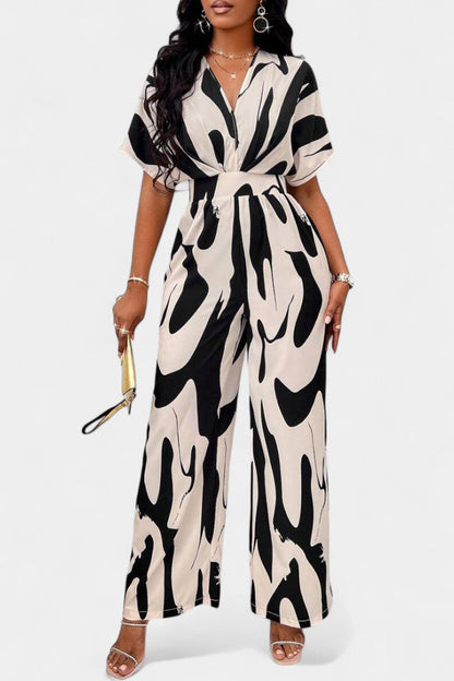 Zahara V-Neck Abstract Wide-Leg Jumpsuit
