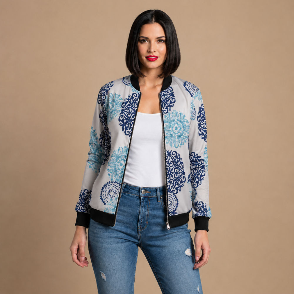 Casual Floral Print Bomber Jacket