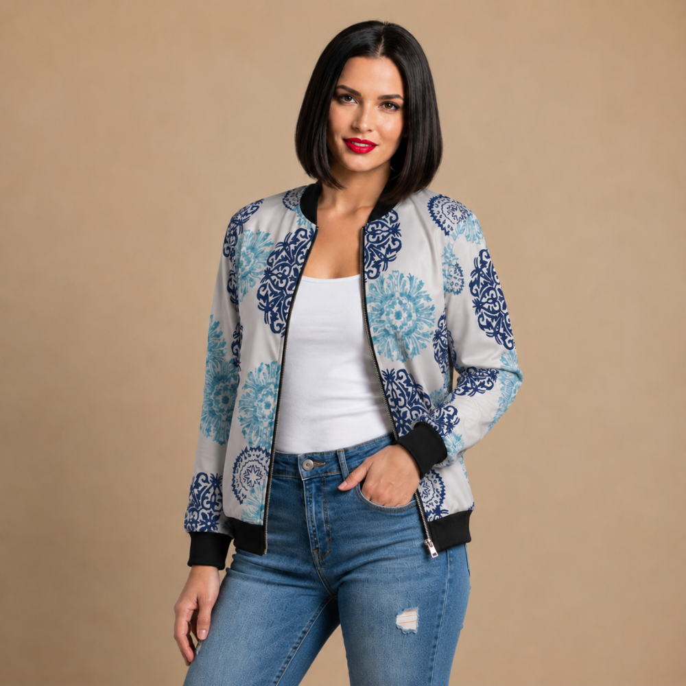 Casual Floral Print Bomber Jacket