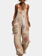 Foxglove™ | Retro Art Print Washed Patchwork Jumpsuit