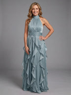Orea™ High Neck Gathered Ruffle Layers Maxi Dress