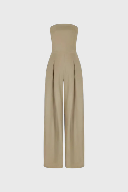 Structured Neckline Sleeveless Jumpsuit with Wide-Leg Pants by Llona
