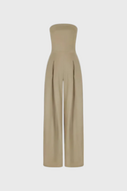 Structured Neckline Sleeveless Jumpsuit with Wide-Leg Pants by Llona