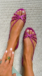 Amelia | Metallic Bow Flat Sandals