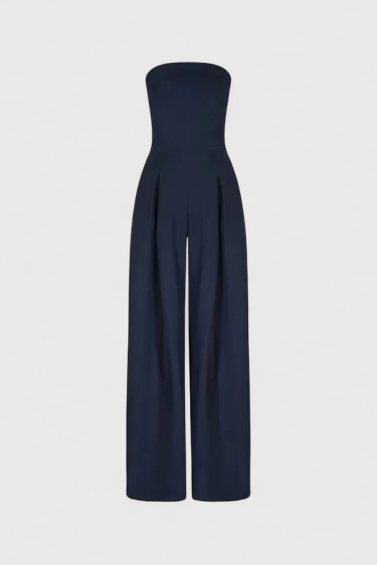 Structured Neckline Sleeveless Jumpsuit with Wide-Leg Pants by Llona