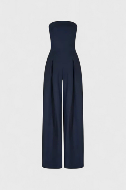 Structured Neckline Sleeveless Jumpsuit with Wide-Leg Pants by Llona