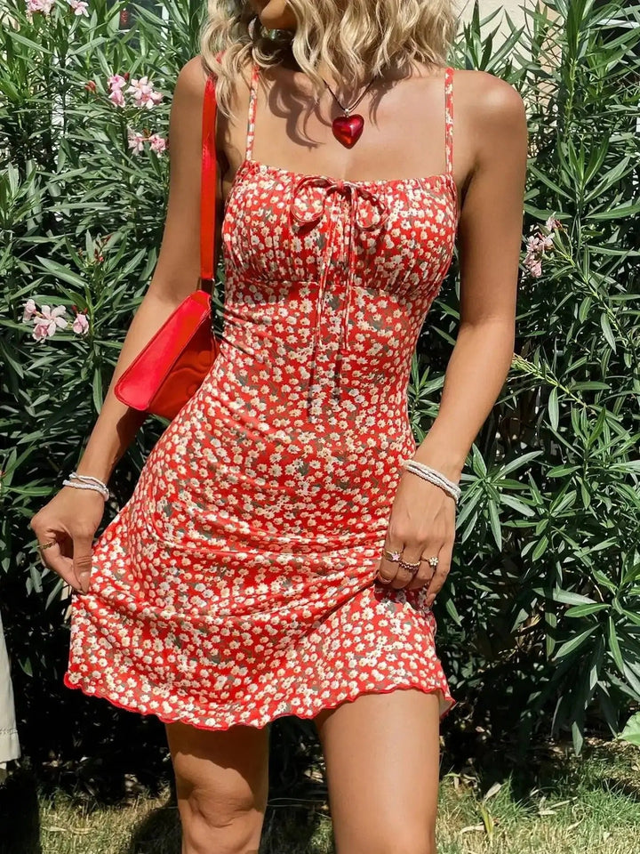 Scarlett | Women's Floral Ruched Spaghetti Strap Evening Gown Mini Dress