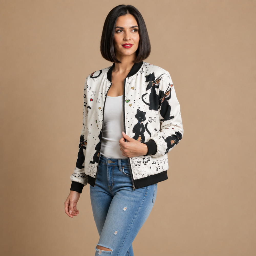 Casual Floral Print Bomber Jacket