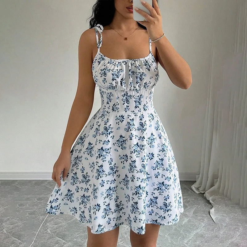 Scarlett | Women's Floral Ruched Spaghetti Strap Evening Gown Mini Dress