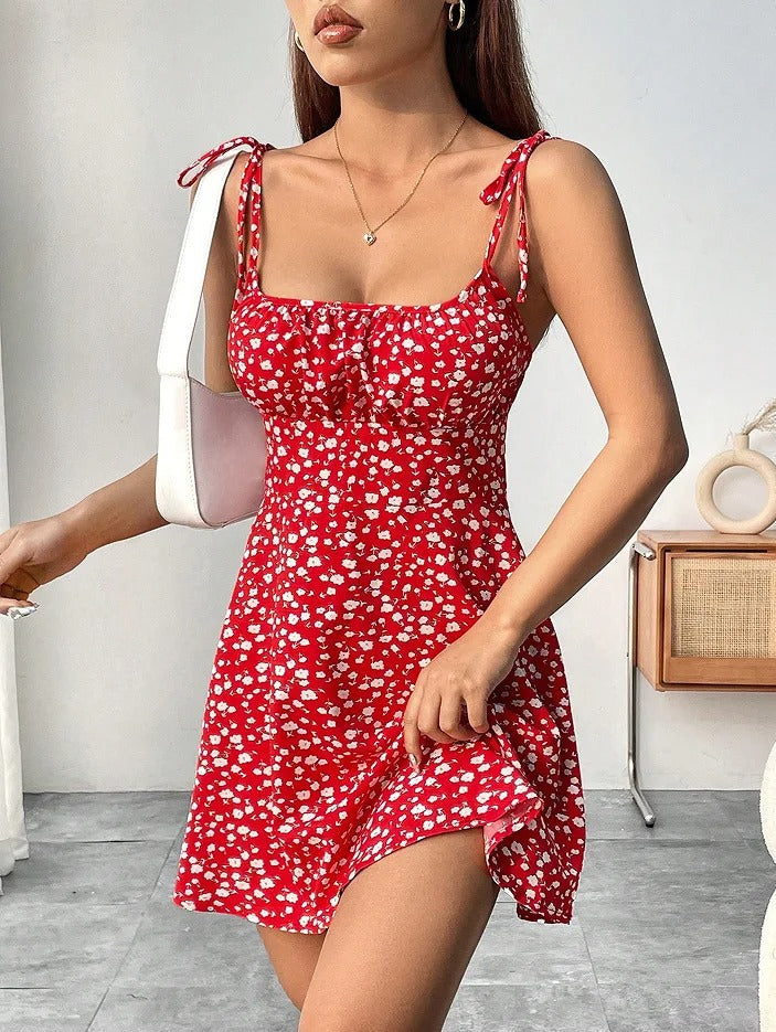 Scarlett | Women's Floral Ruched Spaghetti Strap Evening Gown Mini Dress