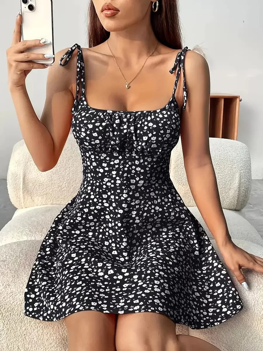 Scarlett | Women's Floral Ruched Spaghetti Strap Evening Gown Mini Dress