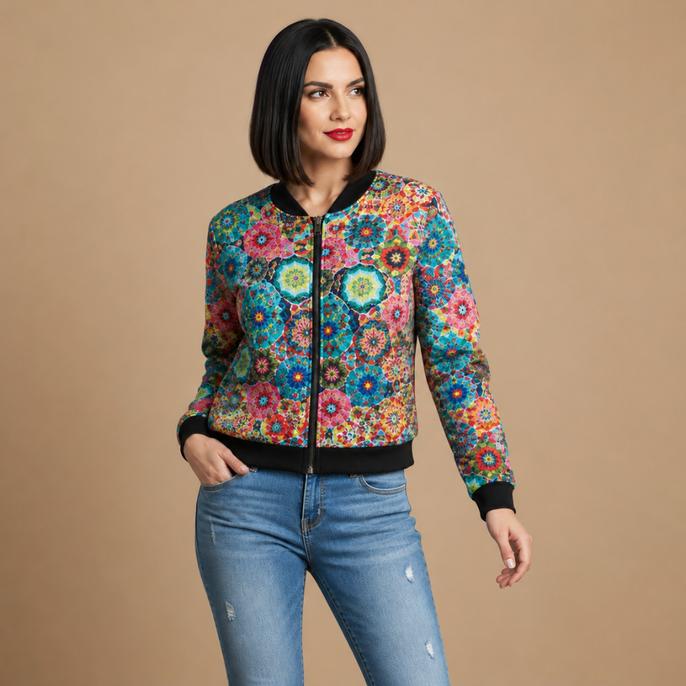 Casual Floral Print Bomber Jacket