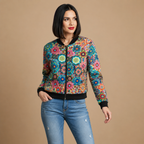 Casual Floral Print Bomber Jacket