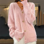 Aaliyah | Button Front V-Neck Cardigan with Diamond Knit Detail, Everyday Layer