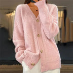 Aaliyah | Button Front V-Neck Cardigan with Diamond Knit Detail, Everyday Layer