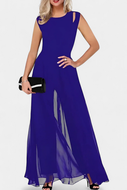 Nadia Open-Shoulder Fluid Chiffon Jumpsuit