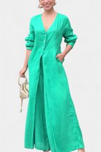 Whitney V-Neck Fluid Jumpsuit with Front Slit