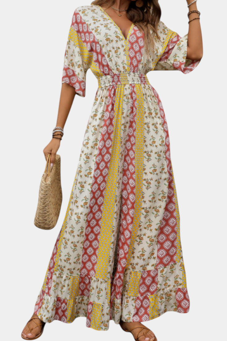 Bohemian V-Neck Jumpsuit with Flowing Sleeves by Ayana
