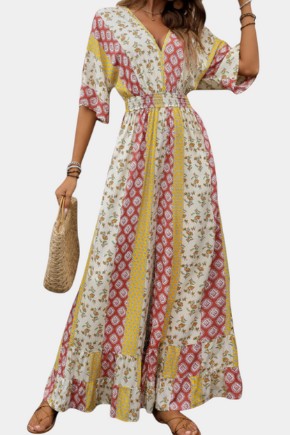 Bohemian V-Neck Jumpsuit with Flowing Sleeves by Ayana