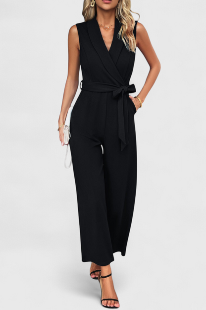 Luciana Adjustable Waist Cross-Back Jumpsuit with Flared Legs