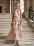 Aurelle™ Halter Neck Floral Midi Dress