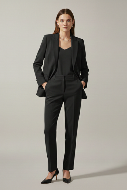 Women’s Blazer and Trousers Set with Notched Lapel and Straight Legs