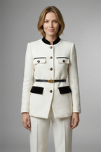 Women’s Blazer with Belted Waist and Button Closure