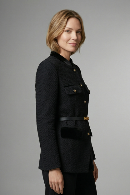 Women’s Blazer with Belted Waist and Button Closure