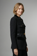 Women’s Blazer with Belted Waist and Button Closure