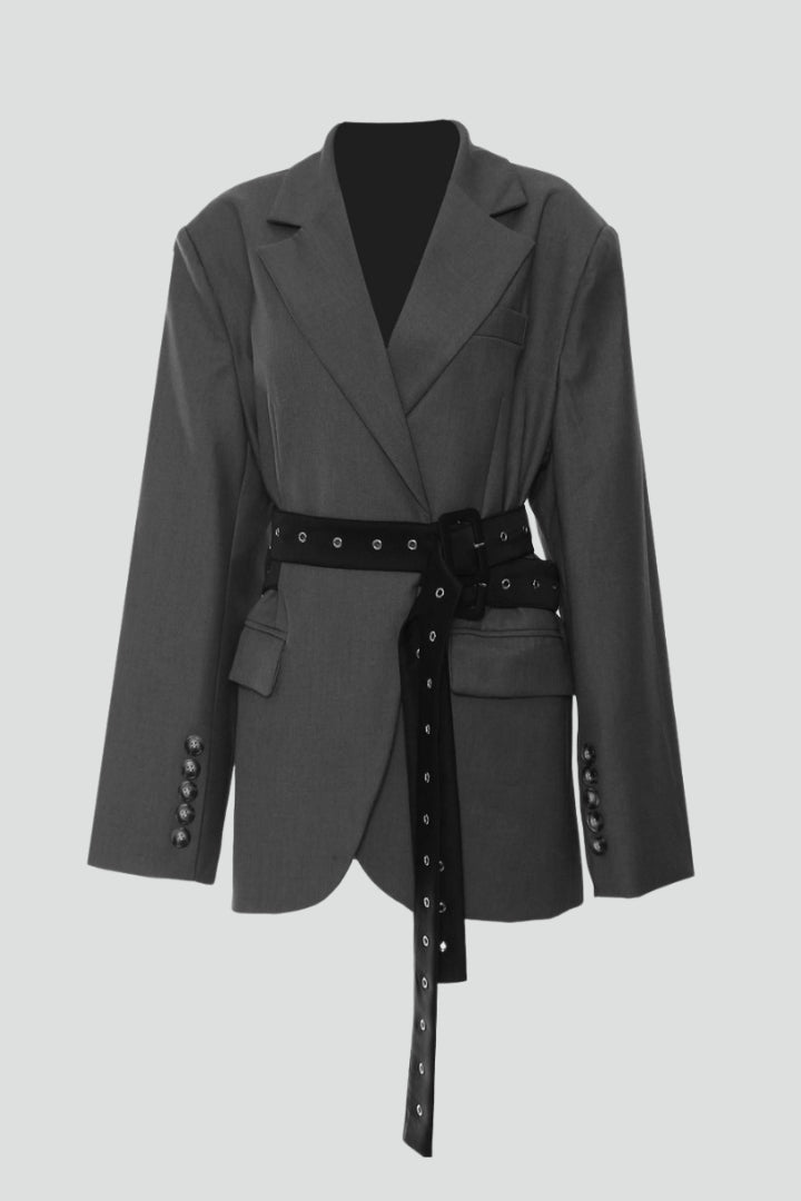 Women’s Blazer with Notched Lapel and Adjustable Belt Detail