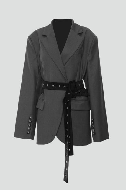 Women’s Blazer with Notched Lapel and Adjustable Belt Detail