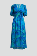 Bianca | Women’s Floral Puff Sleeve V-Neck Midi Dress