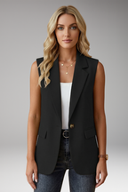 Women’s Sleeveless Blazer with Notch Collar and Pockets