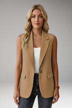 Women’s Sleeveless Blazer with Notch Collar and Pockets