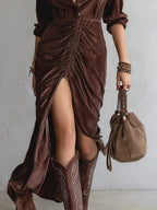 Kate™ Vintage Pleated Velvet Midi Dress