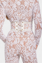 Jimena Corset-Belted Sequined Lace Jumpsuit