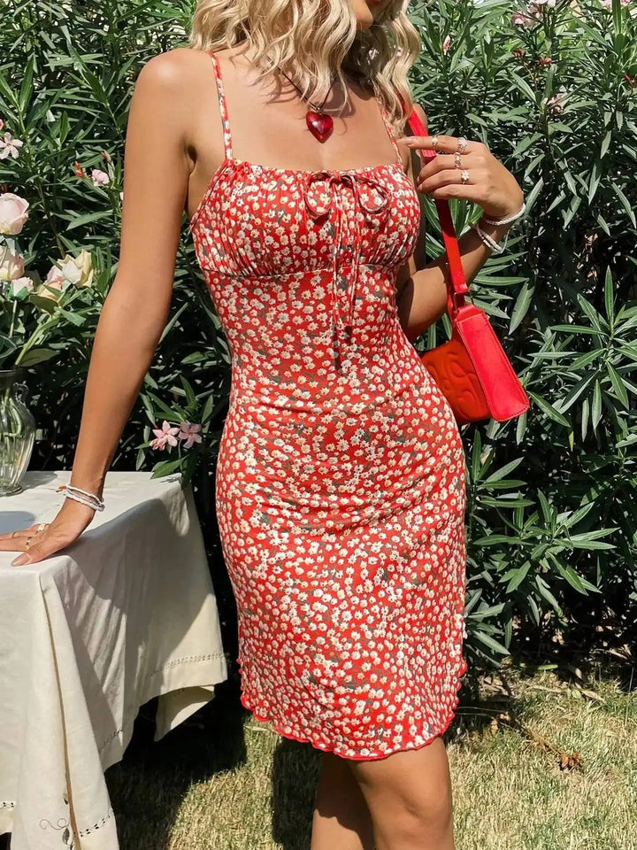 Scarlett | Women's Floral Ruched Spaghetti Strap Evening Gown Mini Dress