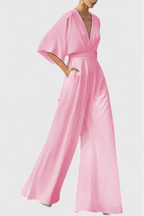 Isaura Chic Jumpsuit with Cape Sleeves and V-Neck Design