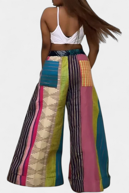 Claudine Striped Wide-Leg Trousers with Contrast Drawstring