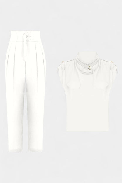 Cassis Ruffled Collar Belted Jumpsuit with Straight Cut