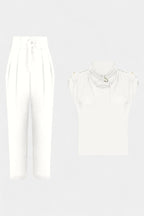 Cassis Ruffled Collar Belted Jumpsuit with Straight Cut