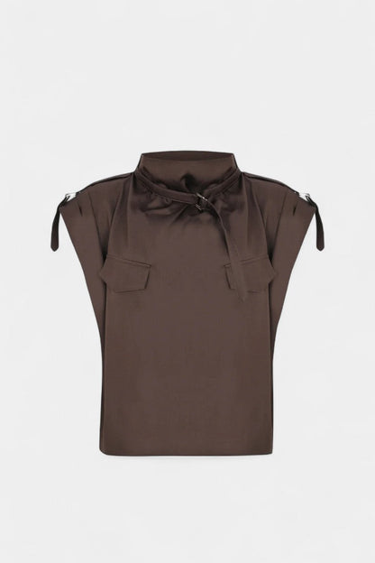Cassis Ruffled Collar Belted Jumpsuit with Straight Cut