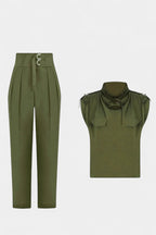 Cassis Ruffled Collar Belted Jumpsuit with Straight Cut