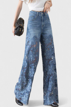 Denim Jasiel Palazzo Pants Featuring Openwork Lace Details